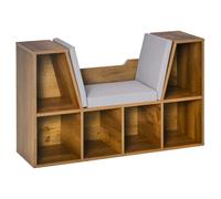 HOMCOM Bibliothèque Banc 2 en 1 Coussins de Siège 102x30x61cm Brun Rustique | Étagère Cube, 6 Compartiments Ouverts, 2 Niveaux, Meuble de Rangement, pour Salon, Chambre à Coucher, Bureau