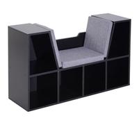 HOMCOM Bibliothèque Banc 2 en 1 Coussins de Siège 102x30x61cm Noir | Étagère Cube, 6 Compartiments Ouverts, 2 Niveaux, Meuble de Rangement, pour Salon, Chambre à Coucher, Bureau