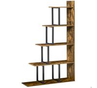 HOMCOM Étagère bibliothèque séparateur de pièce style industriel en escalier 5 étagères 102 x 30 x 160 cm coloris brun rustique