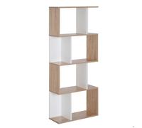 HOMCOM Bibliothèque à 4 Niveaux, Meuble de Rangement en Forme de S avec étagères, étagère de Rangement pour Salon, Chambre Bureau, 60 x 24 x 148 cm, Bois Naturel et Blanc