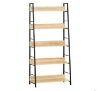 HOMCOM Étagère bibliothèque Style Industriel incliné 5 Niveaux 70L x 35l x 150H cm Coloris chêne Clair Noir