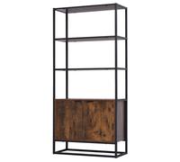 HOMCOM Bibliothèque Style Industriel 3 étagères + Placard 2 Portes Panneaux Particules Aspect Vieux Bois métal Noir