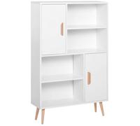 Homcom Bibliothèque scandinave 4 niches + 2 placards avec étagère 80L x 24l x 123H cm pieds effilés inclinés bois massif panneaux particules