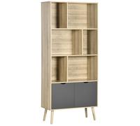 HOMCOM Bibliothèque étagère Meuble de Rangement Design Moderne avec Placard 2 Portes et 6 étagères -dim. 80L x 35l x 180H cm Aspect Bois Naturel et Gris foncé