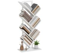 HOMCOM Bibliothèque CD en Forme d'arbre à 7 Niveaux 50x24x109 cm Blanc | Bibliothèque avec 5 étagères, cadre en acier, pour DVD et albums, salon, bureau, étude, chambre