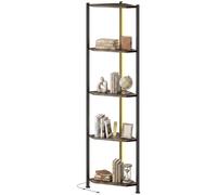 HOMCOM Bibliothèque d'angle 5 niveaux avec éclairage LED pour salon, chambre, bureau, Rustique brun