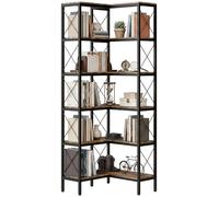 HOMCOM Bibliothèque d'angle à 5 niveaux, en forme de L, étagère autonome avec cadre en métal pour salon, bureau à domicile, chambre à coucher, 60 x 60 x 167 cm, marron rustique