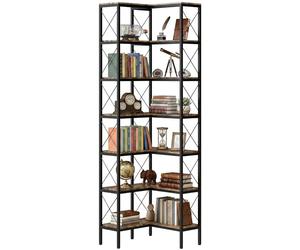 HOMCOM Bibliothèque d'angle à 6 Niveaux 60 x 60 x 200 cm Brun Rustique