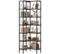 HOMCOM Bibliothèque d'angle à 6 Niveaux 60 x 60 x 200 cm Brun Rustique | Étagère à Livres, Meuble de Rangement Industriel, pour Salon Chambre Bureau, Cadre en Métal