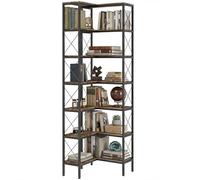 HOMCOM Bibliothèque d'angle à 6 Niveaux, étagère à Livres, Meuble de Rangement Industriel pour Salon, Chambre, Bureau, Cadre en métal, 60 x 60 x 200 cm, Brun Rustique