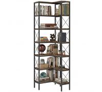 HOMCOM Bibliothèque d'angle à 6 niveaux, meuble de rangement en métal pour salon, chambre, bureau, 60x60x200cm, brun rustique