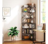 HOMCOM Bibliothèque d'angle à 7 niveaux industriel avec étagères de rangement, 60 x 60 x 198 cm, brun rustique