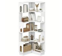 HOMCOM Bibliothèque d'angle, étagère de rangement à 6 niveaux avec panneaux latéraux arqués, 60 x 60 x 165,5 cm, blanc