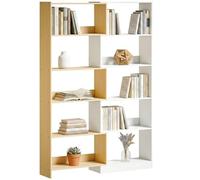 HOMCOM Bibliothèque d'angle rotative 350° à 5 Niveaux, étagère de Rangement Extensible en Forme L, 60-111x24x164cm, Style Moderne, Meuble de Rangement pour Salon, Bureau, Petit Espace, chêne et Blanc