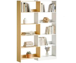 HOMCOM Bibliothèque d'angle rotative 350° à 5 Niveaux, étagère de Rangement Extensible en Forme L, 60-111x24x164cm, Style Moderne, Meuble de Rangement pour Salon, Bureau, Petit Espace, chêne et Blanc