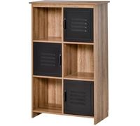 HOMCOM Bibliothèque Design Industriel - Meuble de Rangement 3 niches 3 casiers - Aspect Bois avec Portes en métal Noir