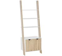 HOMCOM Bibliothèque en Bois en Forme d'échelle avec 3 étagères et 1 Armoire de Rangement Bibliothèque de Style Moderne Nordique 60x40x171 cm Chêne et Blanc