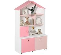 HOMCOM Bibliothèque en bois pour enfants Bibliothèque pour enfants avec 4 compartiments 1 porte et 2 tiroirs amovibles à roulettes pour livres jouets 80x34x130 cm rose et blanc