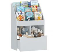 HOMCOM Bibliothèque Enfant avec tiroir 60x29.9x90cm Gris | Étagère enfant avec 3 compartiments de rangement et 2 ouverts, pour chambre d'enfant et salle de jeu