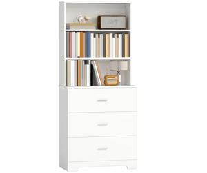 HOMCOM Bibliothèque, étagère à 6 Niveaux 80 x 40 x 180 cm, Meuble de Rangement avec 3 tiroirs et 3 étagères Ouvertes, Style Moderne, pour Salon, Bureau, Chambre, Blanc