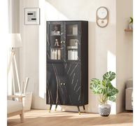 HOMCOM Bibliothèque, étagère à 6 niveaux, meuble de rangement 6 étagères ouvertes porte vitrée et placard 70 x 35 x 170 cm noir