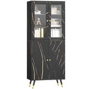 HOMCOM Bibliothèque, étagère à 6 Niveaux, Meuble de Rangement avec 6 étagères Ouvertes, Porte vitrée et Placard, Style Moderne, pour Salon, Bureau, Chambre, 70 x 35 x 170 cm, Noir