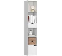 HOMCOM Bibliothèque, Étagère à Livres 30 x 24 x 158 cm, Blanc | Meuble de Rangement, avec Tiroir, Placard, Compartiments Ouvertes, Étagère de Rangement, pour Salon Chambre Bureau