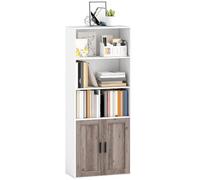 HOMCOM Bibliothèque Étagère à Livres 5 Niveaux 1 Placard Bureau Blanc | Meuble de Rangement, Cadre en Bois, Compartiments Ouverts, pour Salon ou Salle à Manger