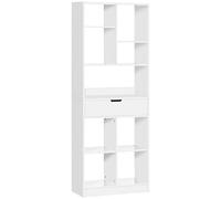 HOMCOM Bibliothèque, étagère à Livres, Meuble de Rangement avec tiroir et 9 Compartiments Ouvertes, étagère de Rangement pour Salon, Chambre Bureau, 60 x 26 x 158 cm, Blanc