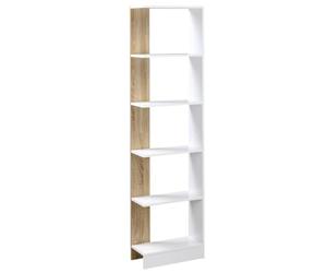HOMCOM Bibliothèque Étagère de Rangement 45 x 21 x 170 cm Blanc et Chêne | 5 Compartiments Ouverts, Design Simple Moderne, Idéale pour Salon Chambre Bureau