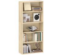 HOMCOM Bibliothèque Étagère de Rangement 60x24x133,5cm Bois Naturel | Avec 5 Compartiments, Étagère Réglable, Meuble de Rangement, pour Bureau, Salon, Chambre