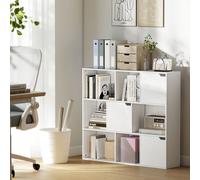 HOMCOM Bibliothèque étagère de rangement 9 cubes avec 3 portes et 6 compartiments ouverts, 106 x 24 x 95 cm, blanc