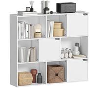 HOMCOM Bibliothèque étagère de Rangement 9 Cubes avec 3 Portes et 6 niches Ouvertes, Meuble de Rangement Style Moderne pour Salon, Chambre à Coucher, Bureau, 106 x 24 x 95 cm, Blanc