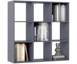 HOMCOM Bibliothèque, étagère de Rangement à 3 Niveaux avec 9 Compartiments Ouverts, Meuble de Rangement pour Salon, Bureau, Chambre, 91 x 29,5 x 91 cm, Gris