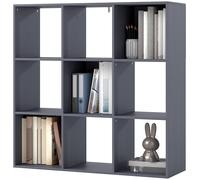 HOMCOM Bibliothèque, étagère de rangement à 3 niveaux avec 9 compartiments, pour salon, bureau, chambre, 91x29,5x91cm, gris