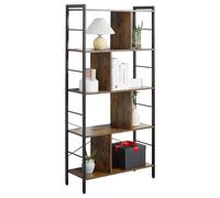 HOMCOM Bibliothèque étagère de Rangement à 5 Niveaux avec Compartiments Ouverts Cadre en Acier Style Industriel pour Salon Chambre Bureau 74 x 30 x 157,5 cm Brun Rustique et Noir