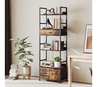 HOMCOM Bibliothèque étagère de rangement à 6 niveaux avec 4 étagères, 3 tiroirs en tissu, 60x30x176cm, brun rustique