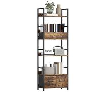 HOMCOM Bibliothèque étagère de rangement à 6 niveaux avec 4 étagères, 3 tiroirs en tissu pliables, cadre en métal, meuble de rangement industriel, pour salon bureau chambre, 60x30x176cm, brun rustique