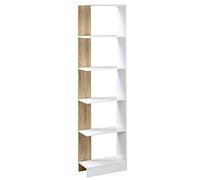 HOMCOM Bibliothèque étagère de Rangement avec 5 Compartiments Ouverts Design Simple Moderne pour Salon Chambre Bureau 45 x 21 x 170 cm Blanc et Chêne