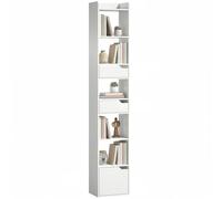 HOMCOM Bibliothèque étagère de Rangement, étagère à Livres étroite 32 x 24 x 181,5 cm avec Porte, 2 tiroirs, Compartiments Ouverts, Meuble de Rangement pour Salon, Chambre, Bureau, Blanc