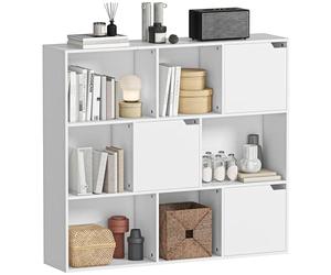 HOMCOM Bibliothèque Étagère de Rangement Étagère de Bureau avec 9 Compartiments cubiques, 3 Portes, 6 étagères Ouvertes Étagère d'affichage pour Home-Office Salon Blanc 106 x 24 x 95 cm