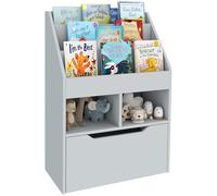 Bibliothèque étagère multi-rangement 3 étagères 2 niches grand tiroir MDF gris clair
