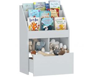 HOMCOM Bibliothèque étagère Multi-Rangement 3 étagères 2 niches Grand tiroir en Bois Gris