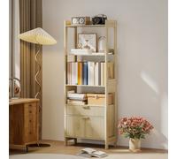 HOMCOM Bibliothèque haute, meuble de rangement avec 4 étagères ouvertes et 2 tiroirs cannelés, 60 x 30 x 160 cm, bois naturel