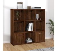 HOMCOM Bibliothèque marron aspect chêne, 98 x 30 x 98 cm, étagère à 7 compartiments et 2 portes, organisateur polyvalent pour salon, bureau, chambre à coucher