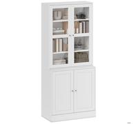 HOMCOM Bibliothèque vitrine multi-rangement - 2 portes verre, 2 portes bois, 4 étagères réglables - MDF blanc