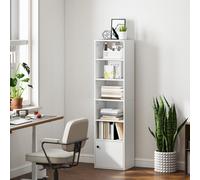HOMCOM Bibliothèque meuble de rangement 6 niveaux avec 3 étagères réglables et placard, style moderne 40 x 30 x 156 cm blanc