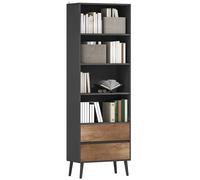 HOMCOM Bibliothèque Meuble de Rangement étagere à Livres avec 4 Compartiments Ouverts et 2 tiroirs, étagère de Rangement pour Salon, Chambre, Bureau, 60 x 30 x 179 cm, Gris