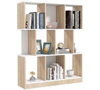 HOMCOM Bibliothèque mobile 8 étagères 100x27x124 cm Blanc et chêne