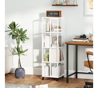 HOMCOM Bibliothèque Moderne à 4 Étagères en Métal à Maille avec Roulettes, 35x35x129 cm, Blanc